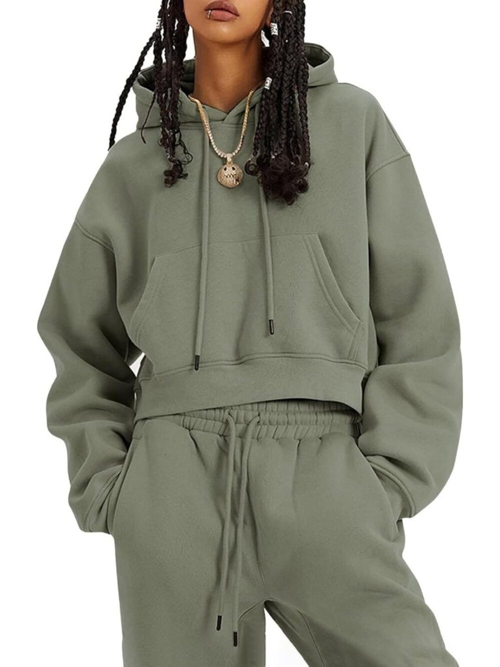 Cozy Women's Fleece 2-Piece Fall Outfit - Crop Pullover & Jogger Sweatsuit Set